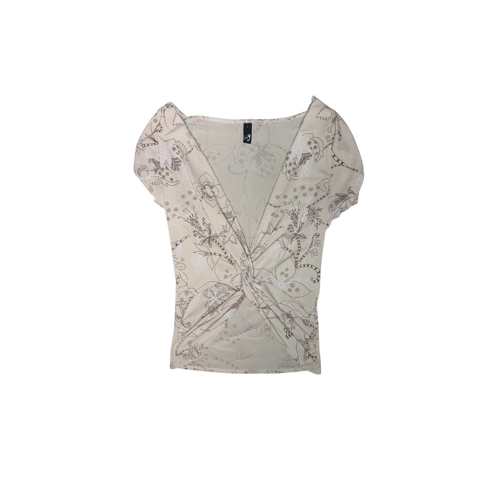 V neck retro top with front gathering